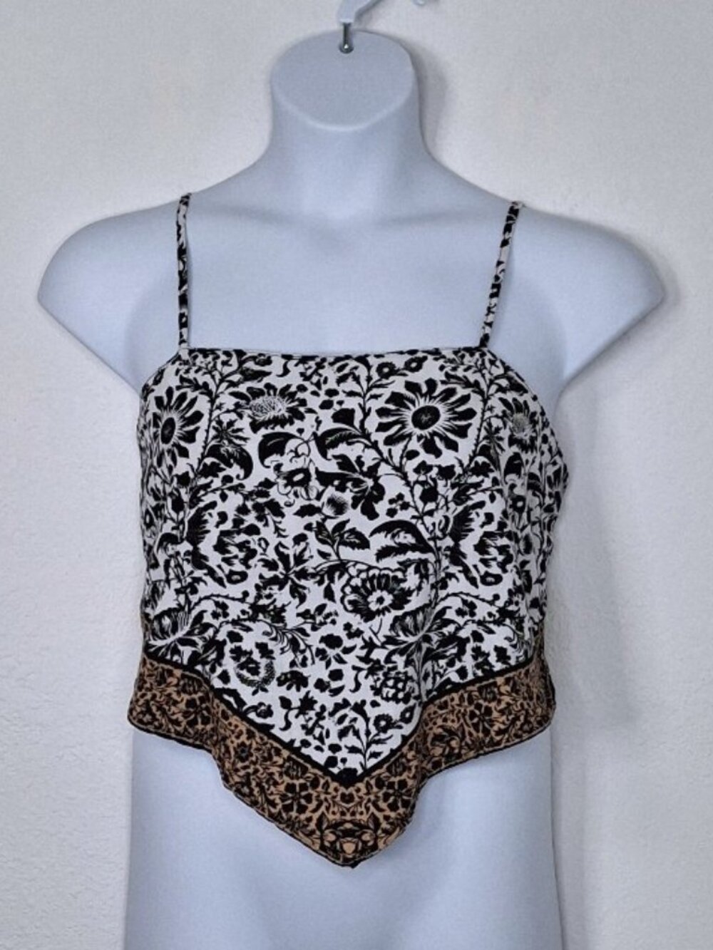 Midnight Sky Floral Handkerchief Top Floral Sz L Crop Neutral Minimalist Boho - Picture 1 of 9